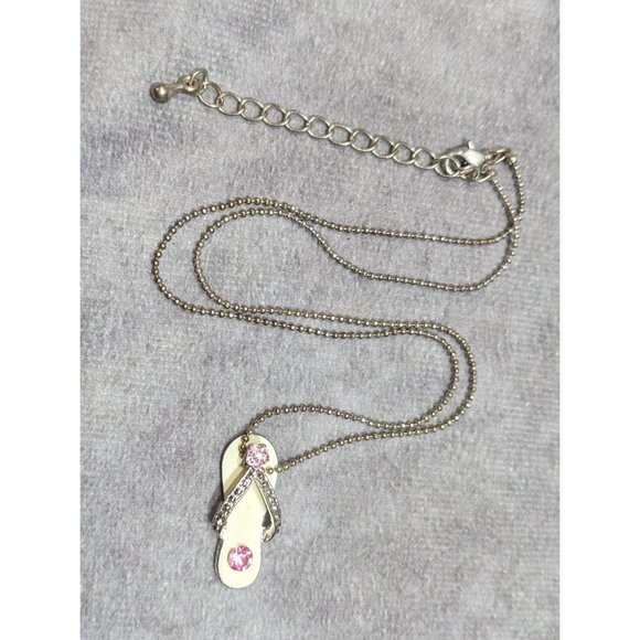 Summery Beach Themed Pink And White Sandal Pendant Necklace - Picture 6 of 6